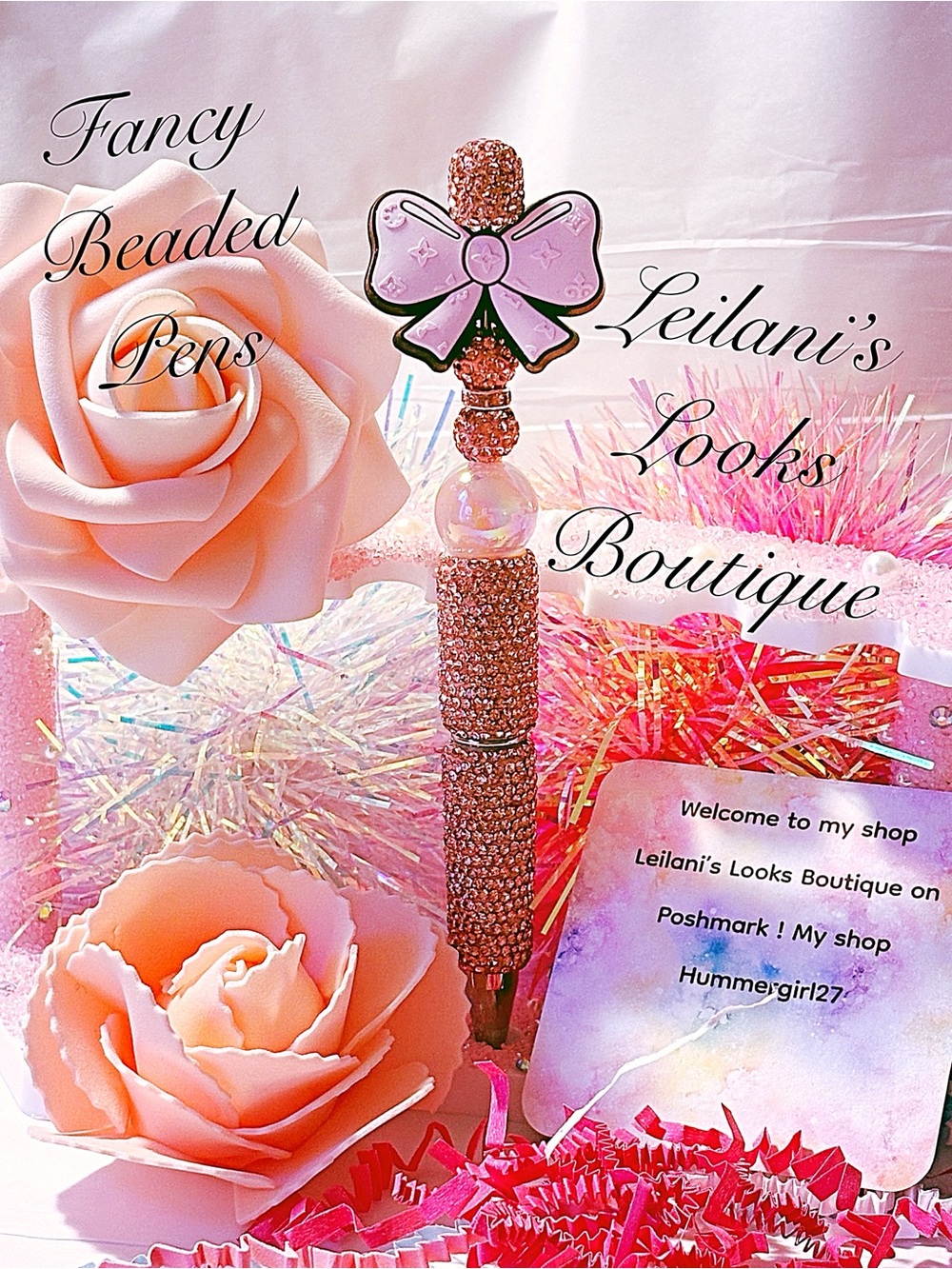 Pink Beaded Bow Top Fancy Pen/ Fancy beaded Pen/gifts/pink beads